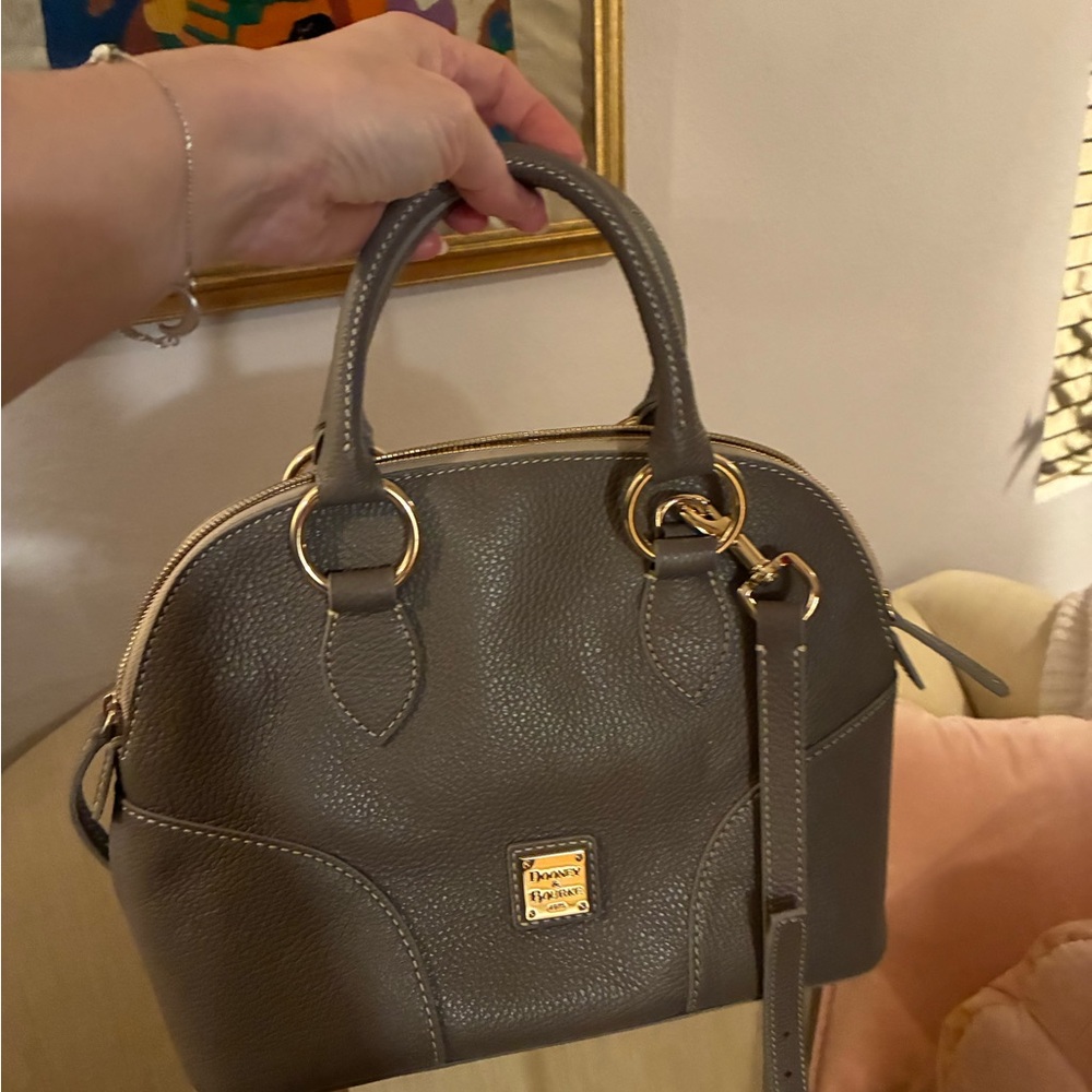 Only worn once! Dooney & Bourke Gray Pebble Leather Dome Lucca Satchel